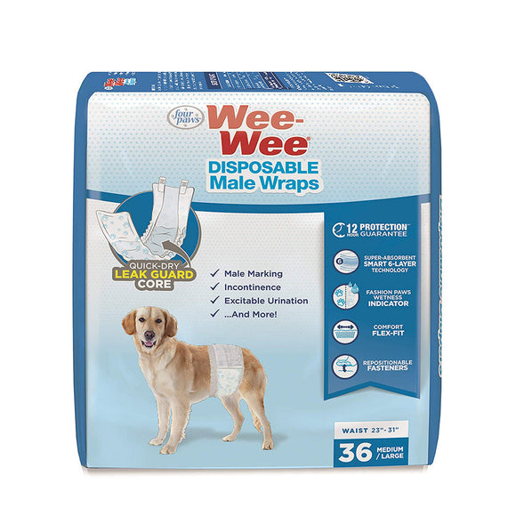Four Paws Wee Wee Wrap Disposable Medium/Large 36 Pk