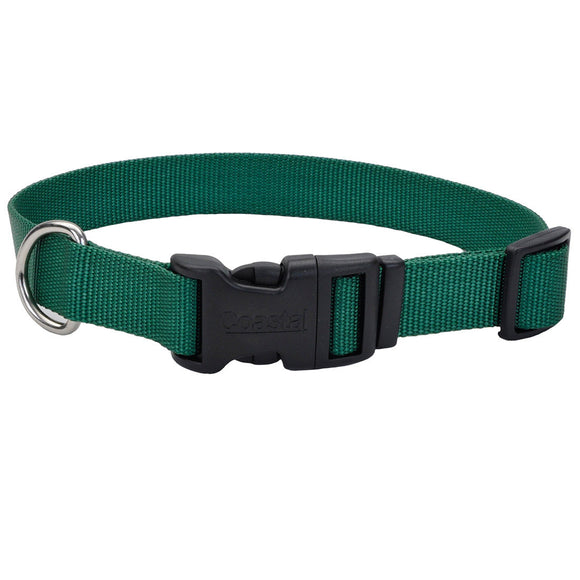 Coastal Pet Dog Collar Adjustable Nylon Hunter Green 1 In X 18-26 In