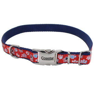 Coastal Pet Dog Collar Ribbon Paws Red 5/8X1in