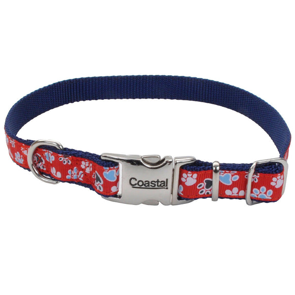 Coastal Pet Dog Collar Ribbon Paws Red 5/8X18in