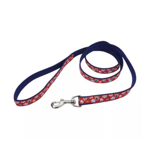 Coastal Pet Dog Leash Ribbon Paws Red 5/8X6 Ft