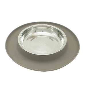 Messy Cats Gray Silicone Feeder with Stainless Steel Bowl