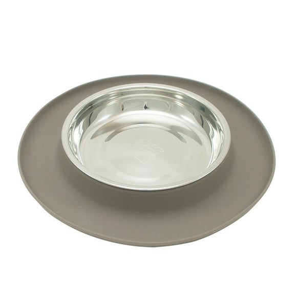 Messy Cats Gray Silicone Feeder with Stainless Steel Bowl