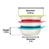 Messy Mutts 6-pc Set of  Stainless Steel Bowls and Silicone Lids 1.5 cup