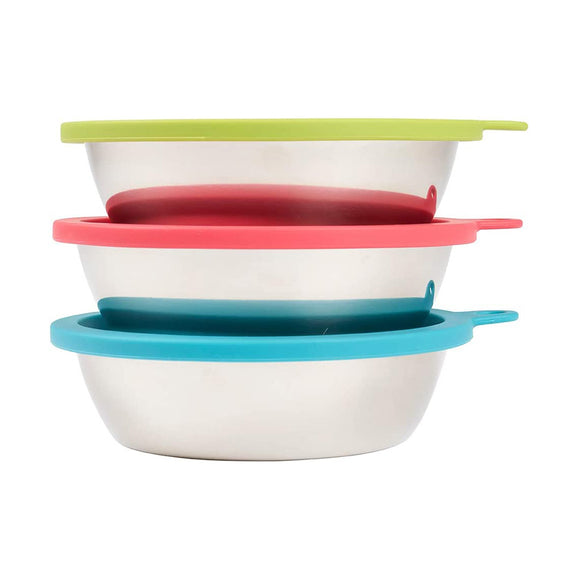 Messy Mutts 6-pc Set of  Stainless Steel Bowls and Silicone Lids 3 cup