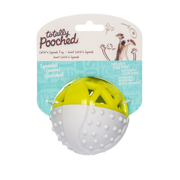 Totally Pooched Catch n' Squeak Ball Green Gray 9cm