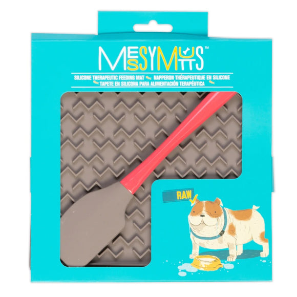 Messy Mutts Gray Silicone Therapeutic Licking Mat with Spatula Medium 20cm x 20cm
