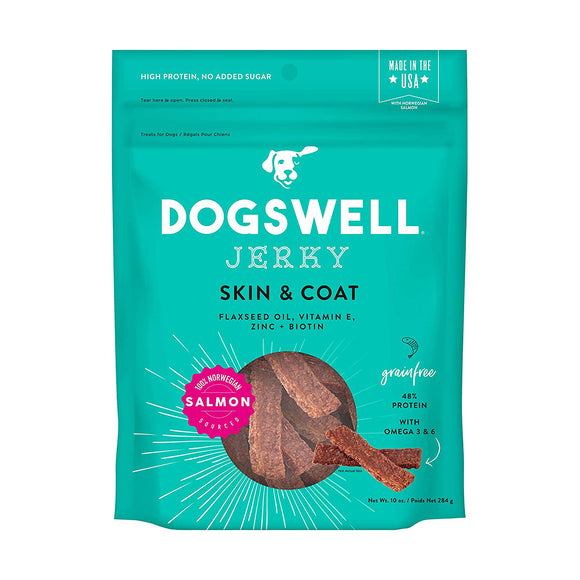 Dogswell Dog Treats Skin & Coat Jerky Grain Free Salmon 284g