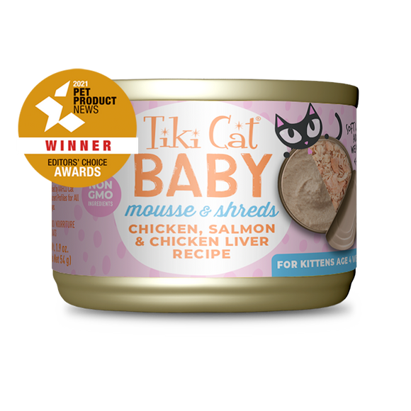 Tiki Cat Baby Mousse & Shreds Chicken, Salmon, Chicken Liver Canned Cat Food 54g Pack of 3