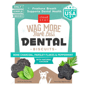 Cloud Star Wag More Bark Less Dog Treats Dental Chicken Charcoal Parsley Mint 396g