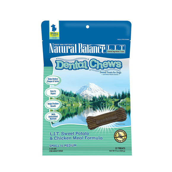 Natural Balance Dental Chews Limited Ingredient Treats Sweet Potato & Chicken Meal Formula for Small Dogs 13 oz