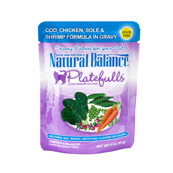 Natural Balance Platefulls Cat Food Cod, Chicken, Sole & Shrimp Formula in Gravy 85g