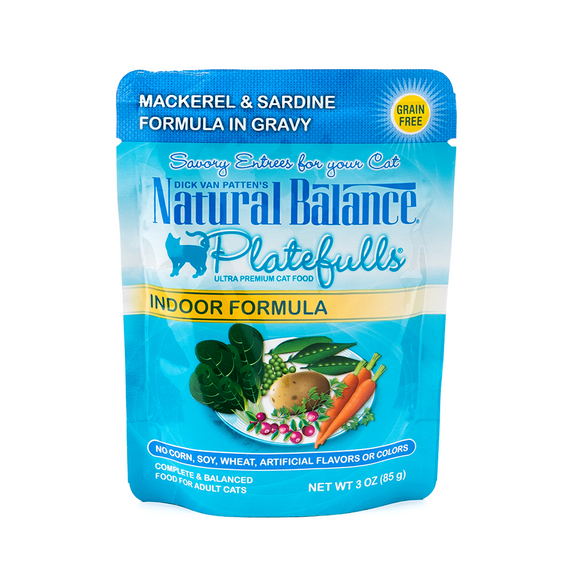 Natural Balance Platefulls Cat Food Indoor Mackerel & Sardine Formula in Gravy 3 oz