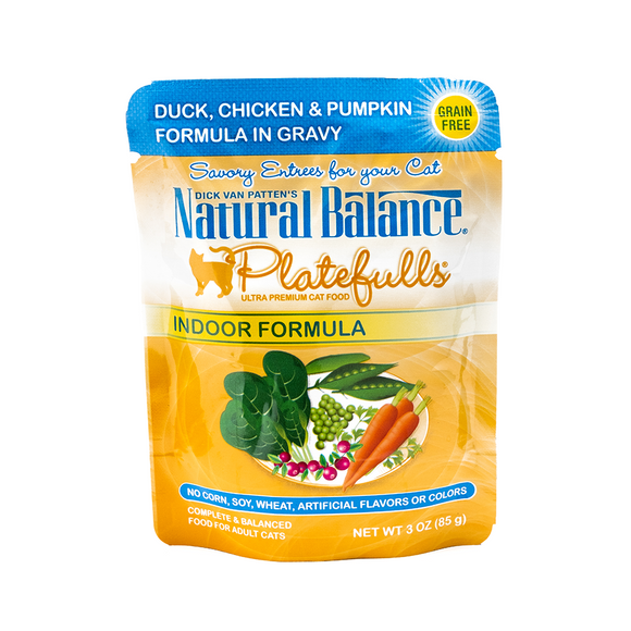 Natural Balance Platefulls Cat Food Indoor Duck, Chicken & Pumpkin Formula in Gravy 85g