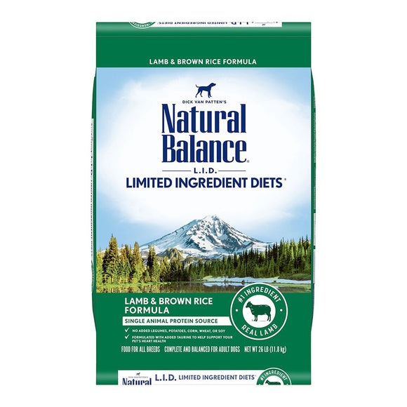 Natural Balance Dry Dog Food Limited Ingredient Diet Lamb & Brown Rice 26Lb