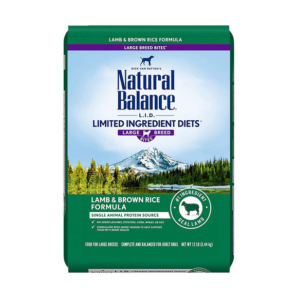 Natural Balance Dog Dry Food Limited Ingredient Diet Large Breed Bites Lamb & Brown Rice 12 Lbs