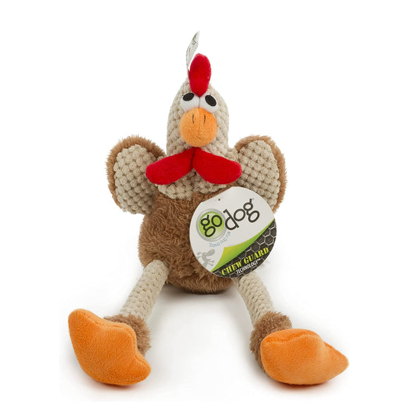 GoDog Toy Chew Guard Checkers Rooster Brown Small
