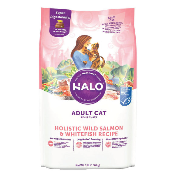 Halo Holistic Wild Salmon & Whitefish Recipe Adult Dry Cat Food 3lb