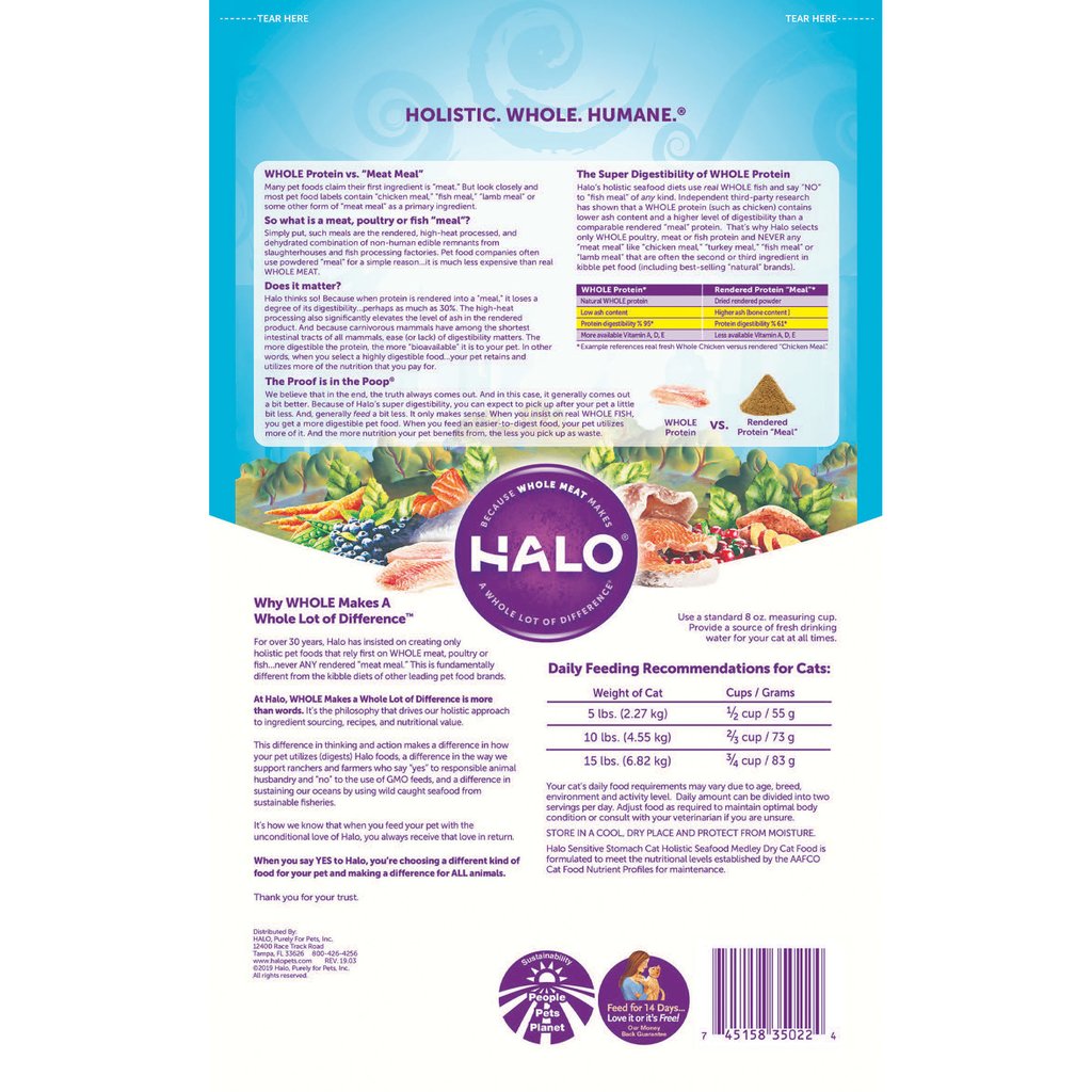 Halo Natural Dry Cat Food Sensitive Stomach Seafood Medley 1.36kg Bow Wow