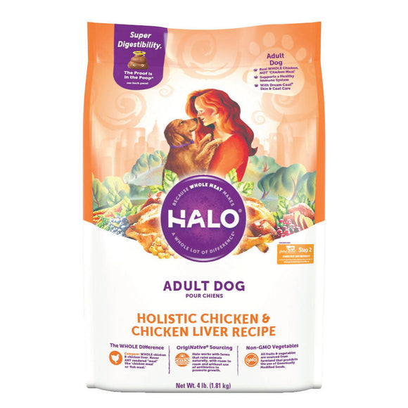 Halo Natural Adult Dry Dog Food, Chicken & Chicken Liver Recipe 4lb