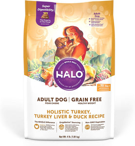 Halo Grain Free Natural Dry Dog Food Healthy Weight Turkey, Turkey Liver & Duck 1.81kg