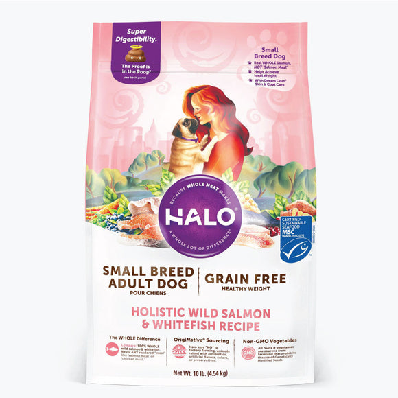 Halo Holistic Healthy Weight Grain Free Wild Salmon & Whitefish Small Breed Adult Dog Food 4.54kg