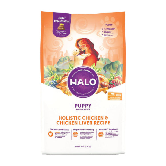 Halo Holistic Natural Dry Food For Puppies Chicken and Chicken Liver 10lb