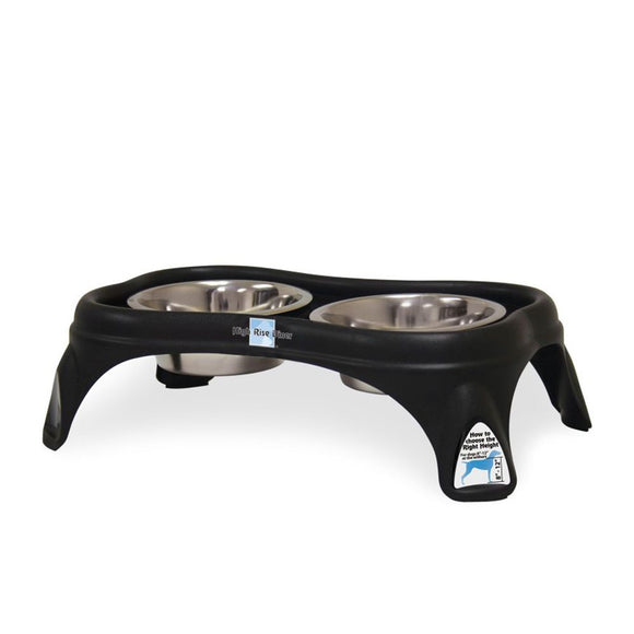 Our Pets Bowl Double Diner High Rise Bone Black 4 In
