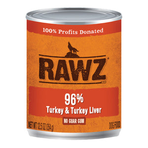 Rawz Canned Dog Food 96% Turkey & Liver 354g