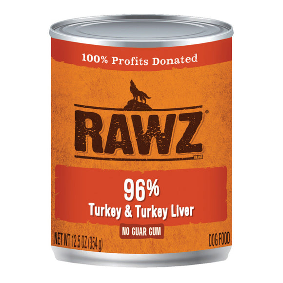 Rawz Canned Dog Food 96% Turkey & Liver 354g