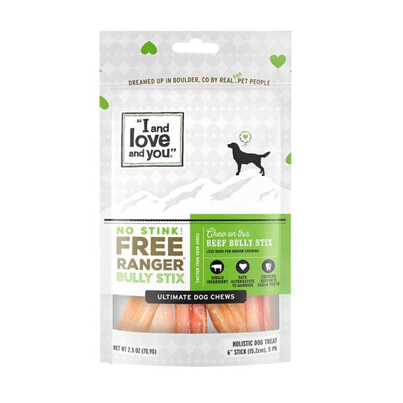 I and Love and You Treat No Stinks! Bully Stix 5 Ct