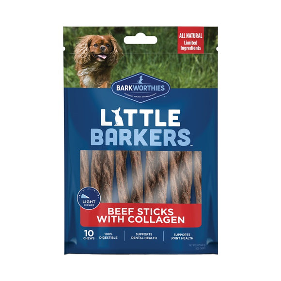 Barkworthies Little Barkers Beef Sticks with Collagen Dog Chews 10 sticks