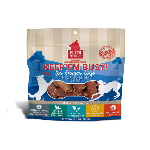 Plato Pet Treats Keep'em Busy! Duck & Blueberry Recipe Large Dog Treats 142g