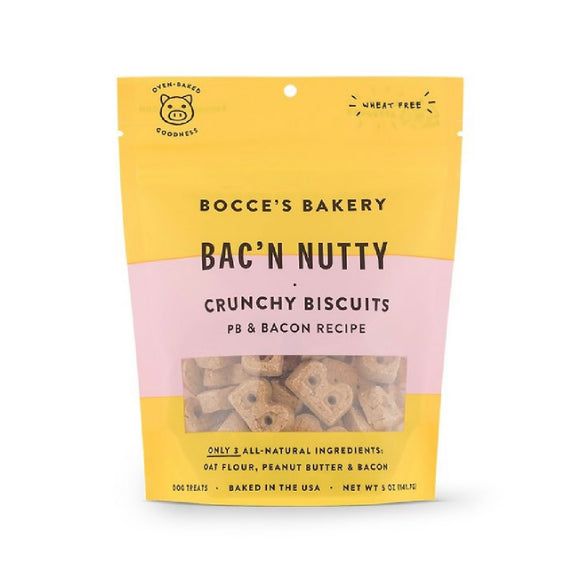 Bocce's Bakery Bac'N Nutty Crunchy Biscuits PB & Bacon Recipe Dog Treats 141.7g