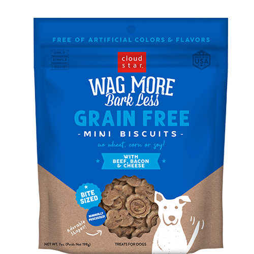 Cloud Star Wag More Bark Less Mini Biscuits Grain Free Beef, Bacon & Cheese 198g