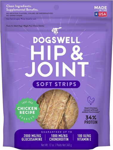 Dogswell Hip & Joint Chicken Soft Strips Grain-Free Dog Treats 340g