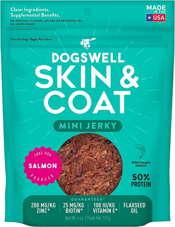 Dogswell Skin & Coat Jerky Mini Salmon Jerky Dog Treat 113g