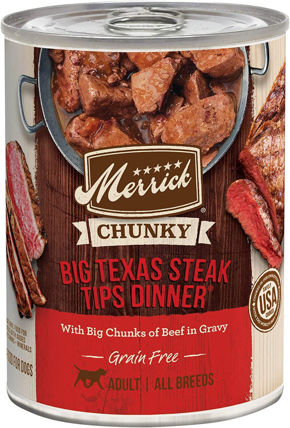 Merrick Chunky Dog Wet Food Grain Free Big Texas Steak Tips 360g