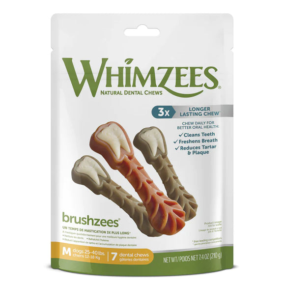 Whimzees Natural Dental Chews Brushzees Medium 7 Ct