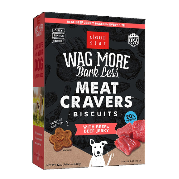 Cloud Star Wag More Bark Less Meat Creavers Biscuits Beef & Beef Jerky Dog Treats 340g