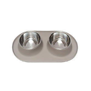 Messy Mutts Gray Double Silicone Dog Feeder with Stainless Bowls Medium