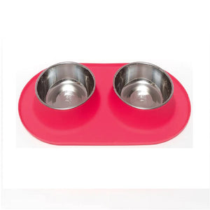 Messy Mutts Red Double Silicone Dog Feeder with Stainless Bowls Medium